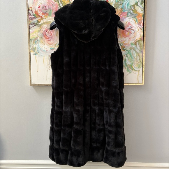 Donna Salyers Fabulous Furs Black Faux Fur Hooded Vest M 21x38 Luxury - Picture 11 of 12